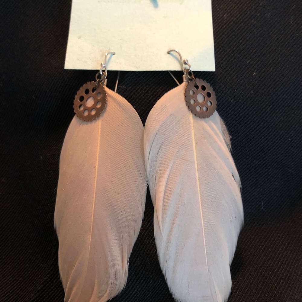 Feather & gear earrings